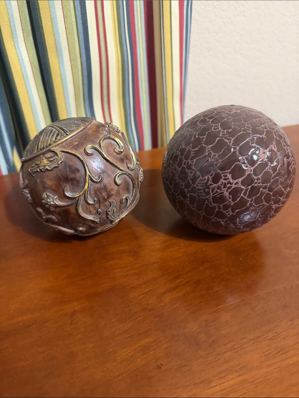 Decorative Brown Accent Spheres - Set of 2 (wood and porcelain)